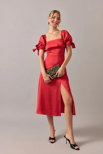 Krista Tie Sleeve Waisted Midi Dress