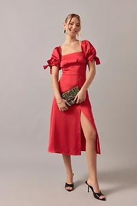 Krista Tie Sleeve Waisted Midi Dress