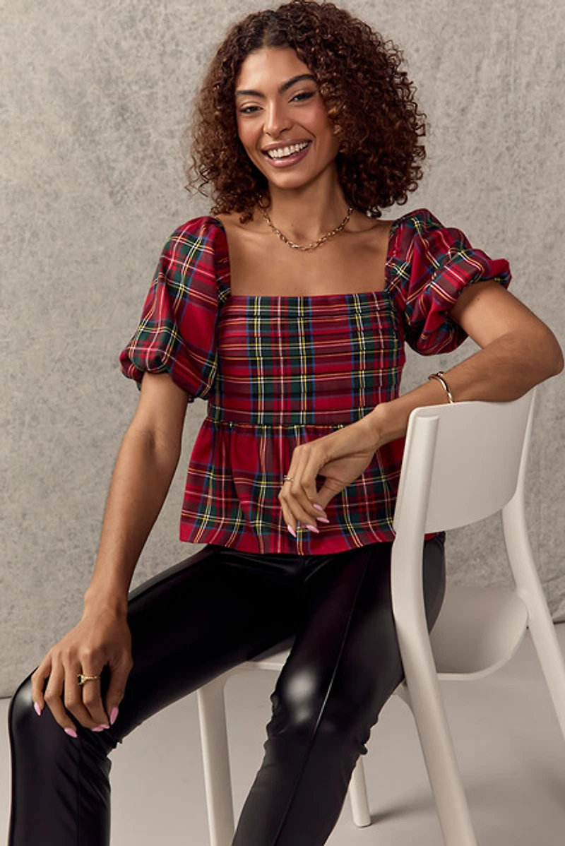 Nicole Puff Sleeve Pleated Blouse