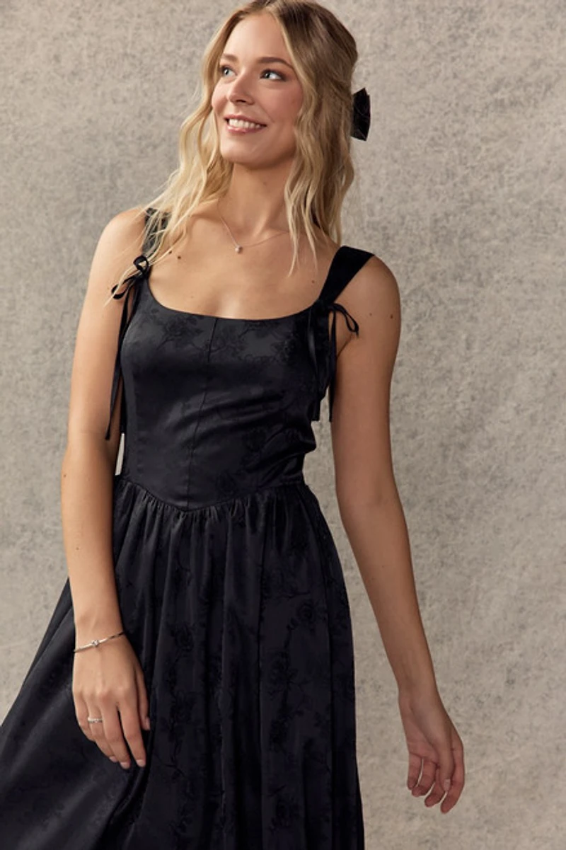 Helena Satin Jacquard Midi Dress