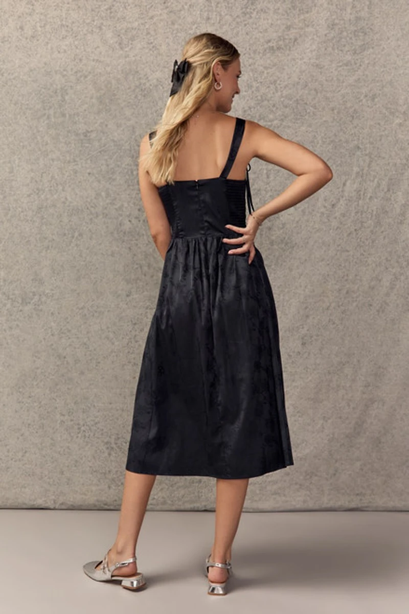 Helena Satin Jacquard Midi Dress