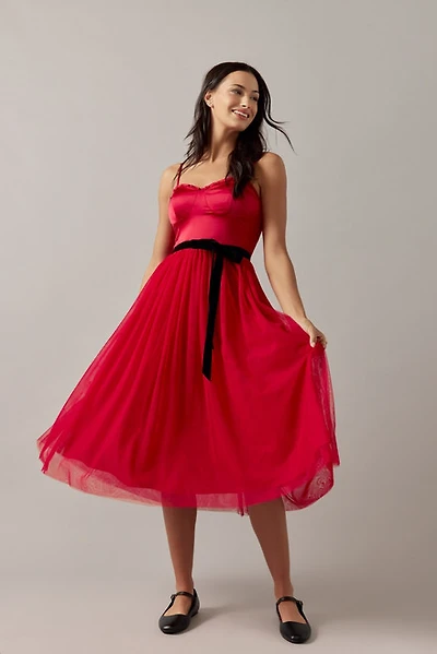 Ann Tie Waist Tulle Midi Dress