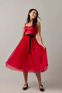 Ann Tie Waist Tulle Midi Dress