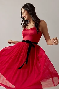 Ann Tie Waist Tulle Midi Dress