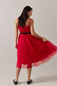 Ann Tie Waist Tulle Midi Dress