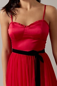 Ann Tie Waist Tulle Midi Dress