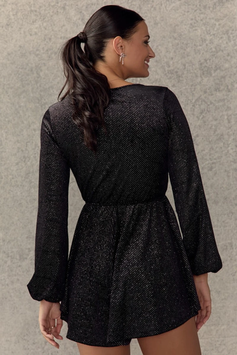 Lillian Glitter Knit Wrap Romper