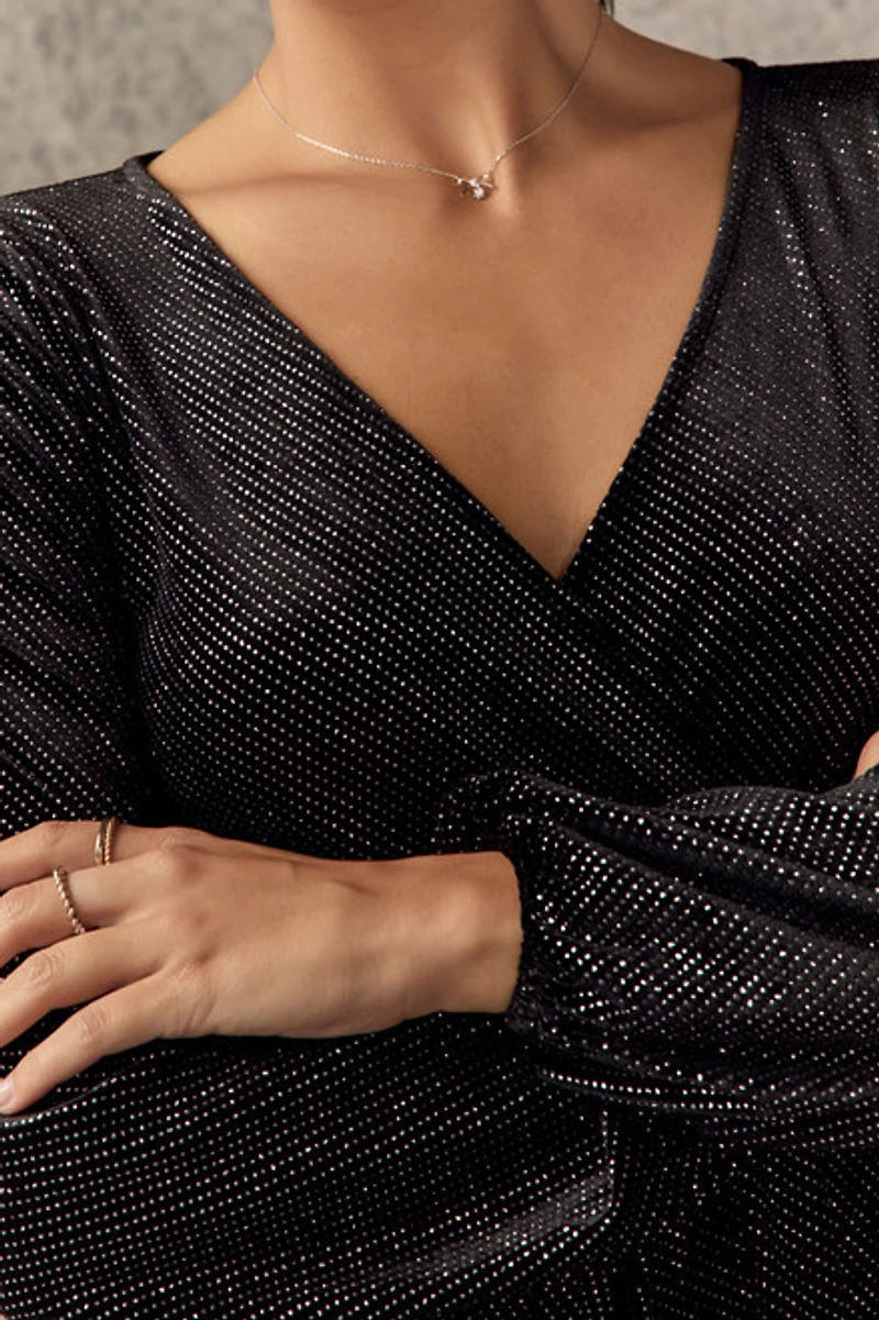Lillian Glitter Knit Wrap Romper