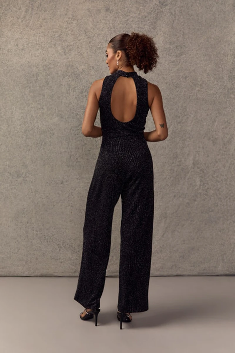 Terrie Mock Neck Glitter Jumpsuit