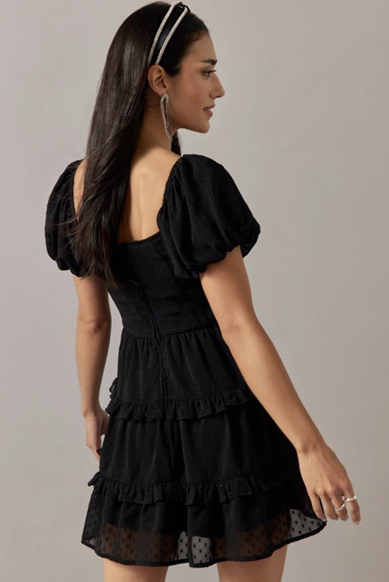 Miranda Clip Dot Ruffle Tiered Mini Dress