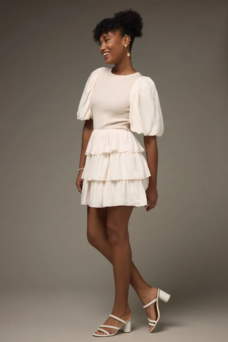 Dianna Puff Sleeve Knitted Upper Mini Dress