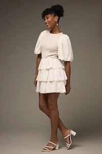 Dianna Puff Sleeve Knitted Upper Mini Dress