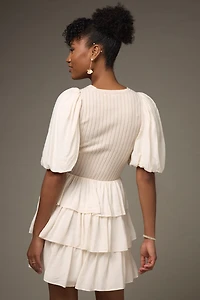 Dianna Puff Sleeve Knitted Upper Mini Dress