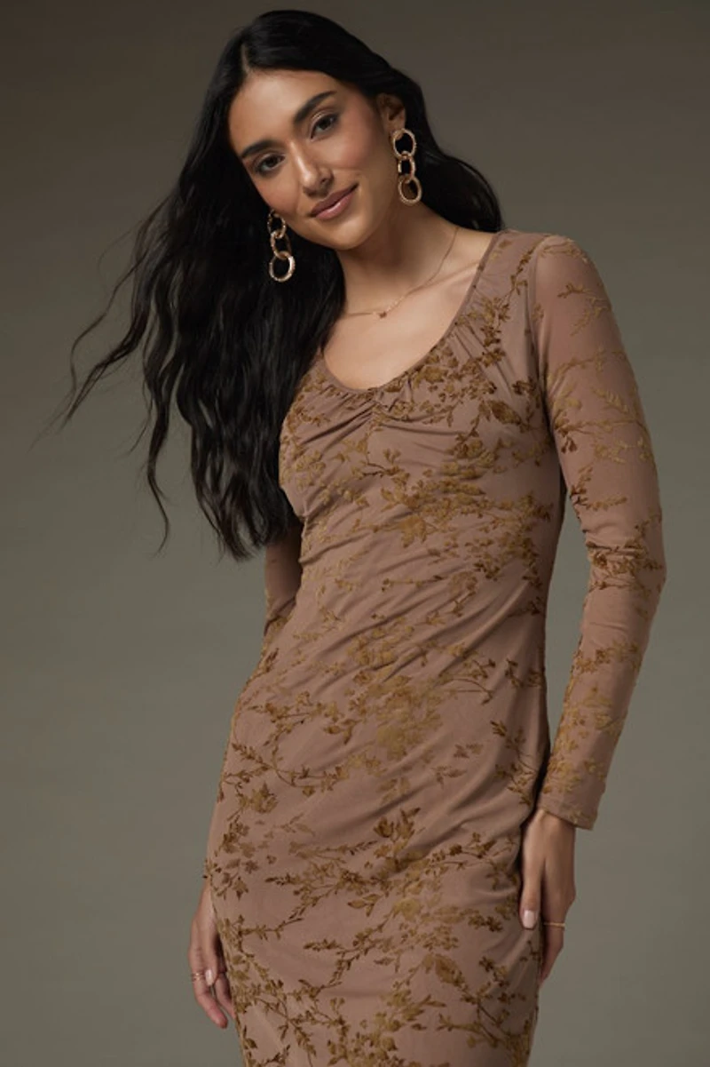 Amelia Cinched Neckline Floral Midi Dress