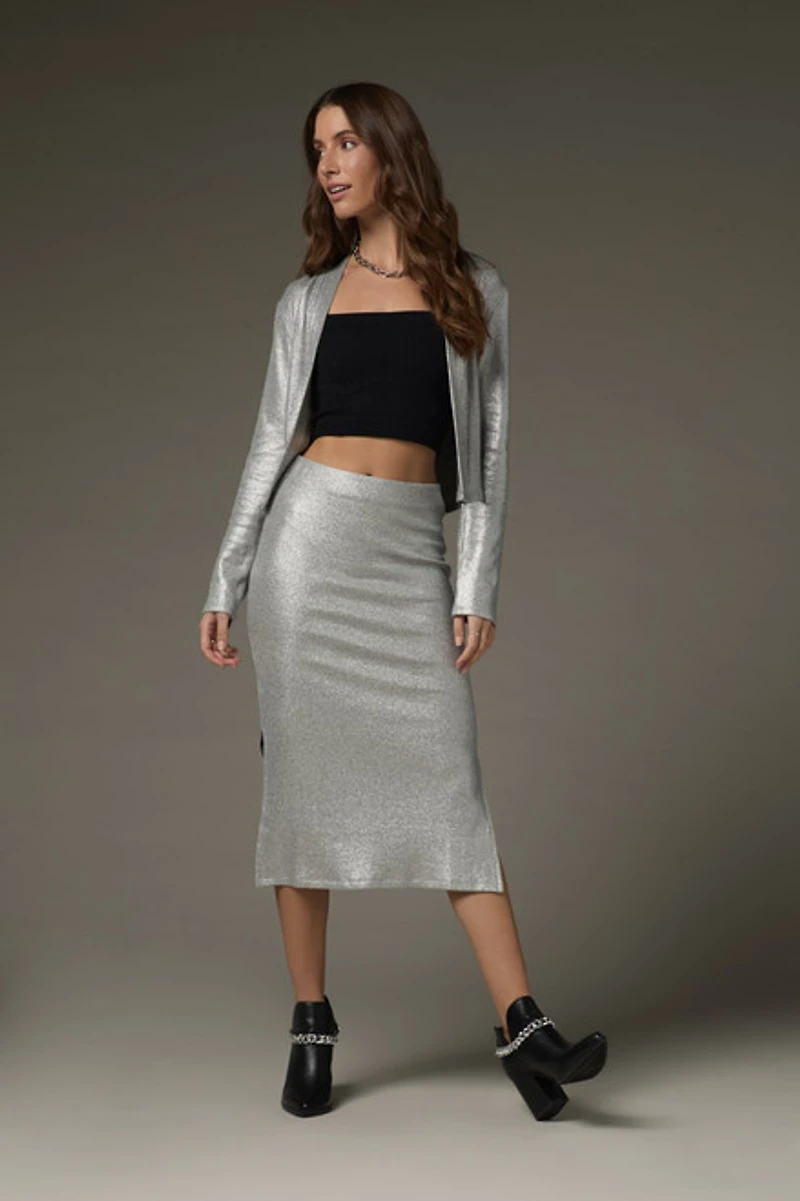 Kara Metallic Knit Midi Skirt