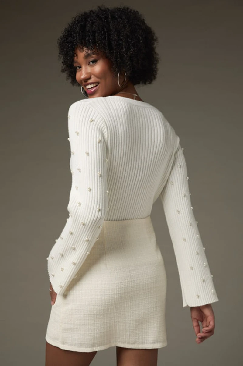 Angelica Double Slit Tweed Mini Skirt