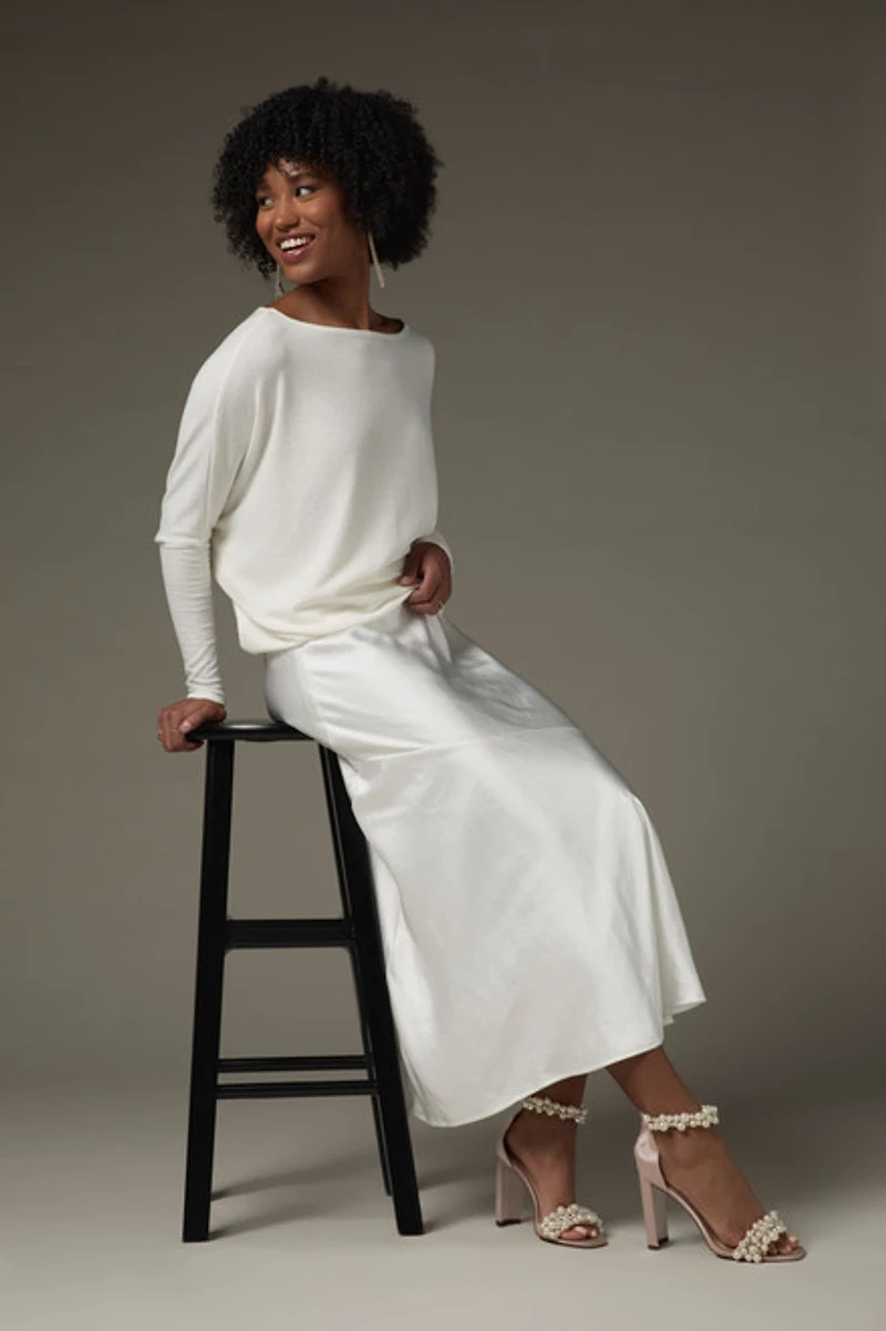Barbara Asymmetrical Hem Midi Satin Skirt