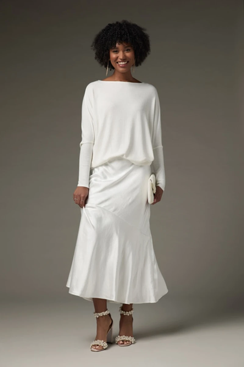 Barbara Asymmetrical Hem Midi Satin Skirt