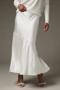 Barbara Asymmetrical Hem Midi Satin Skirt