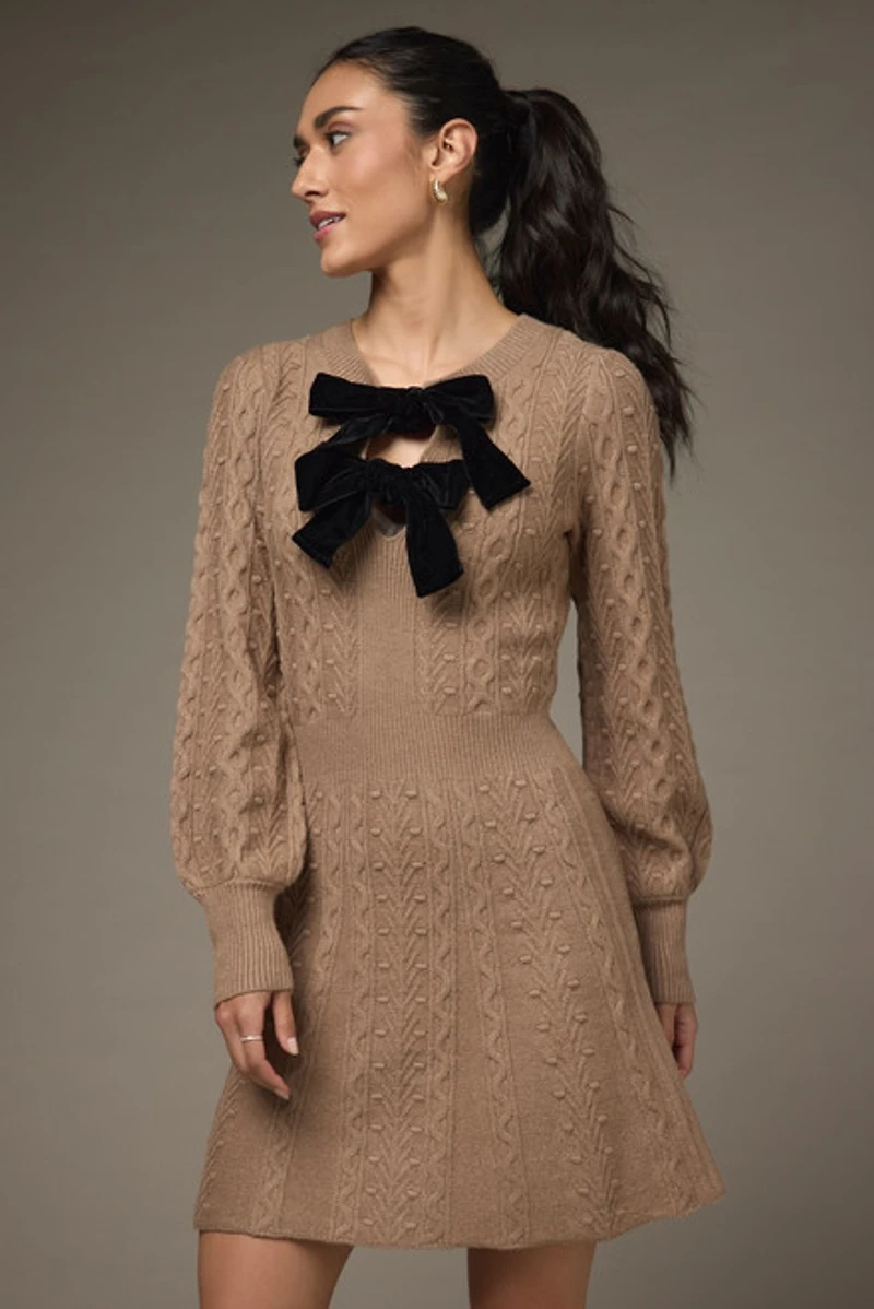 Alyssa Double Velvet Bow Mini Sweater Dress