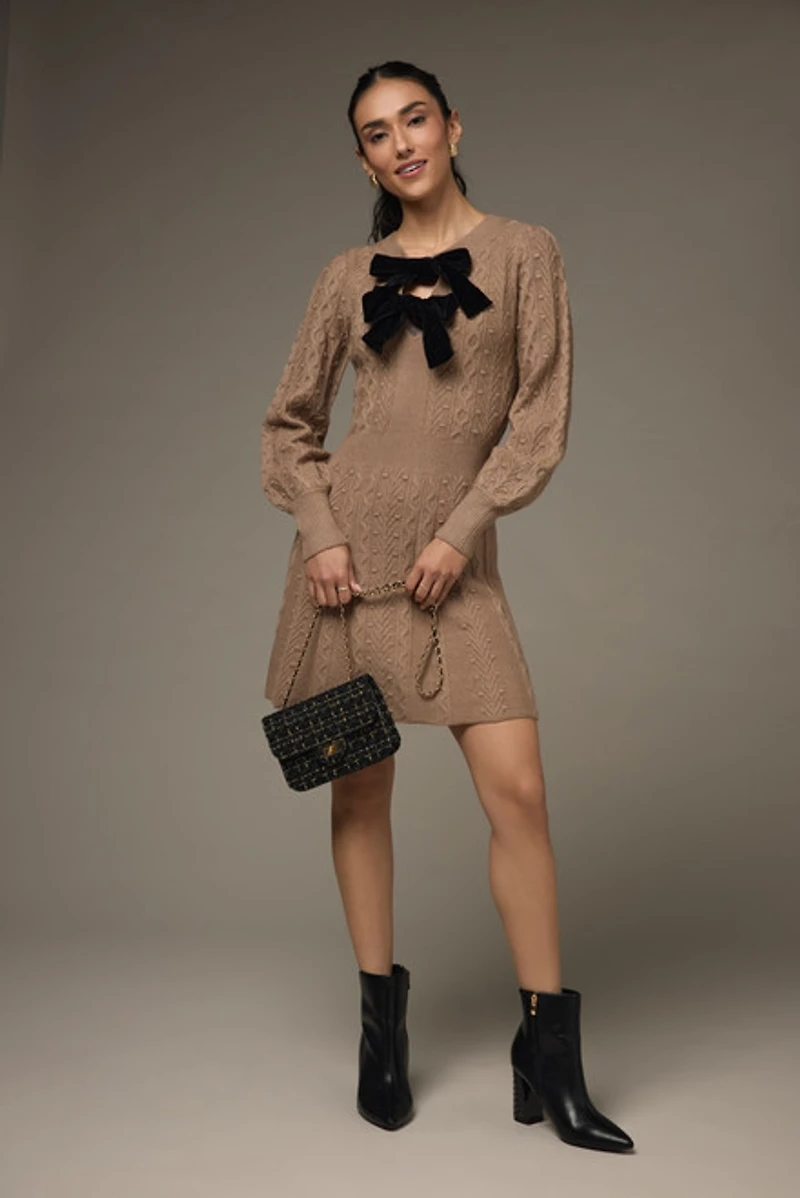 Alyssa Double Velvet Bow Mini Sweater Dress