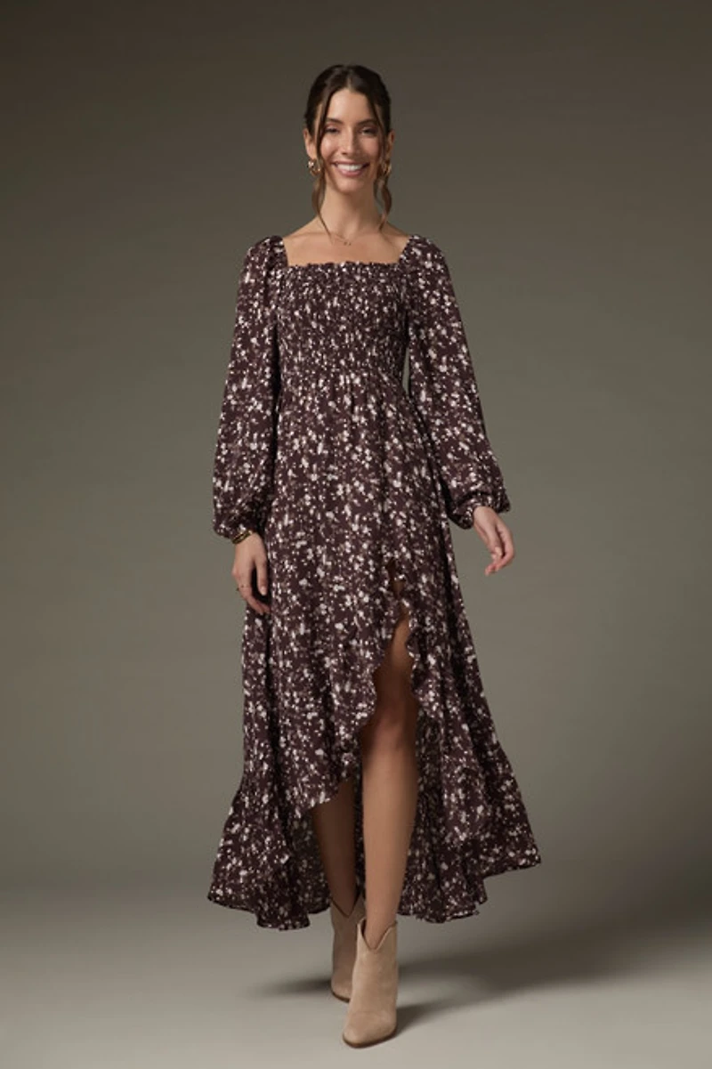 Morgan Ditsy Pattern Smocked Upper Maxi Dress