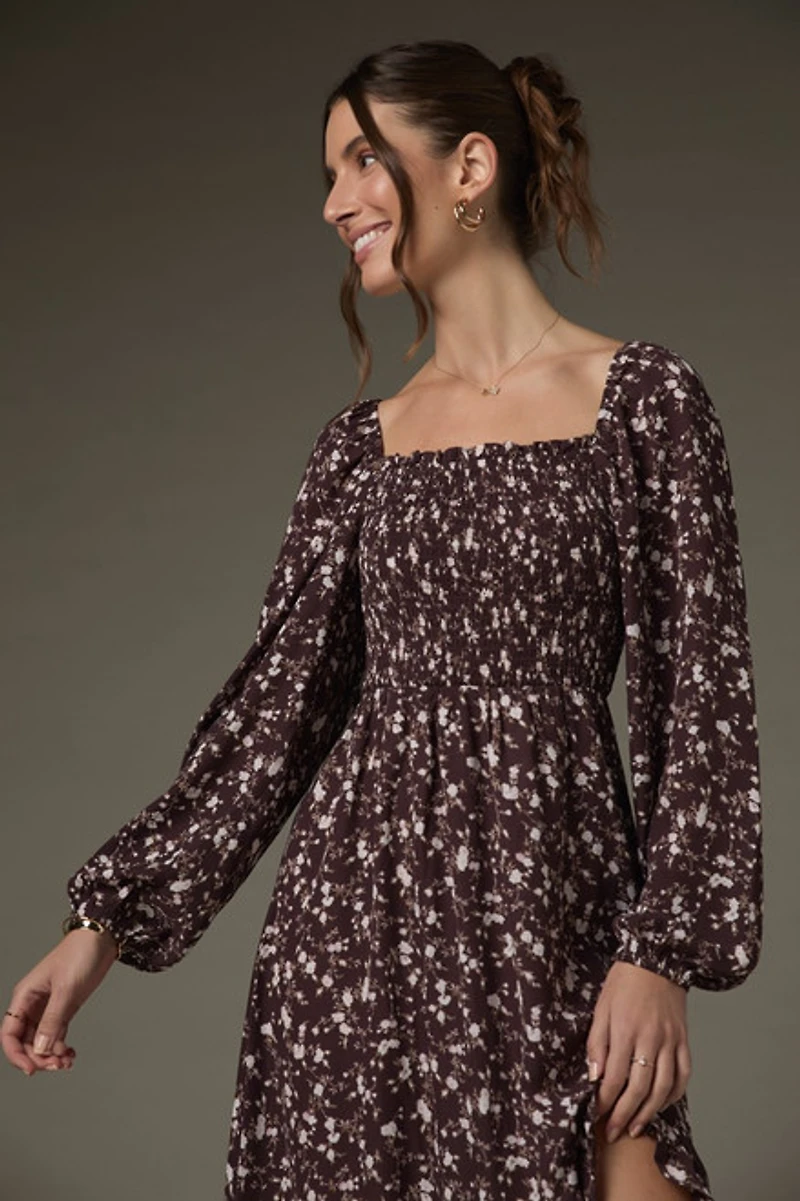 Morgan Ditsy Pattern Smocked Upper Maxi Dress