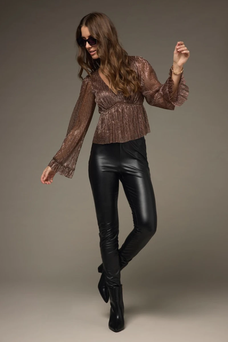Darla Pleated Long Sleeve Shimmer Blouse
