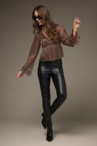 Darla Pleated Long Sleeve Shimmer Blouse