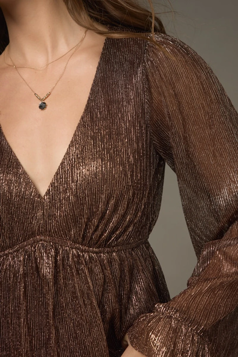 Darla Pleated Long Sleeve Shimmer Blouse