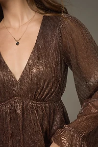 Darla Pleated Long Sleeve Shimmer Blouse