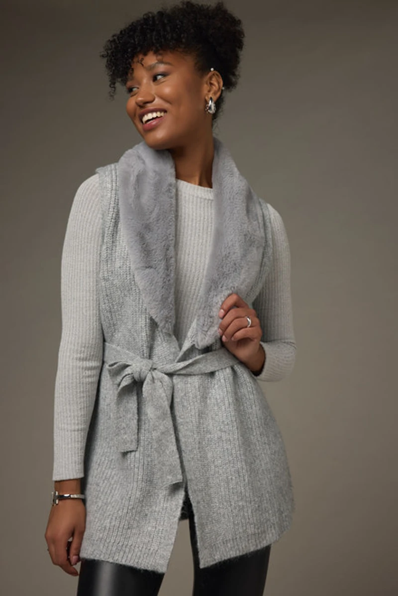 Julia Sleeveless Faux Fur Collar Cardigan