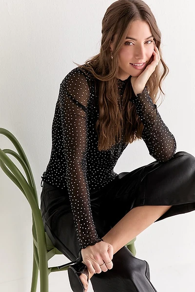 Joan Rhinestone Embellished Mesh Top