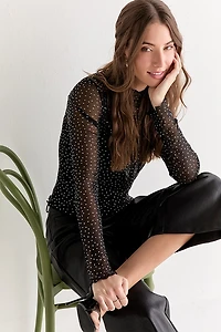 Joan Rhinestone Embellished Mesh Top