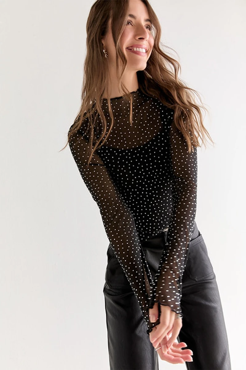 Joan Rhinestone Embellished Mesh Top