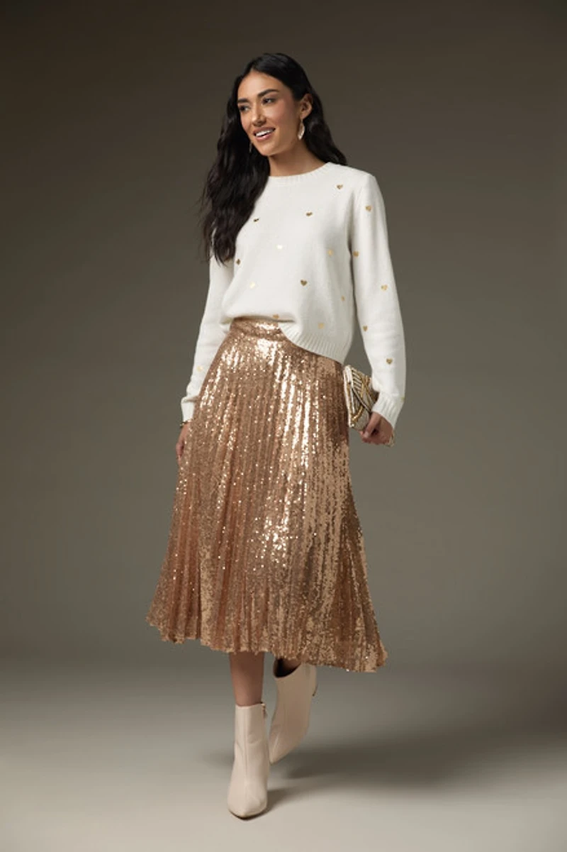 Jennifer Gold Heart Embellished Pullover Sweater