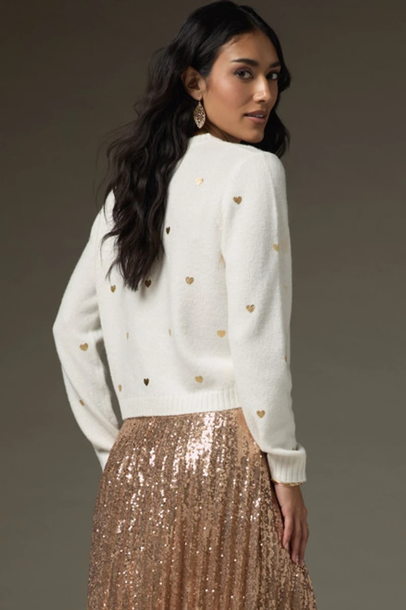 Jennifer Gold Heart Embellished Pullover Sweater