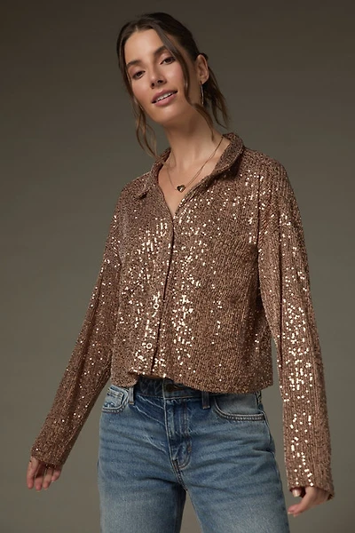 Alex Long Sleeve Sequin Button Down Top
