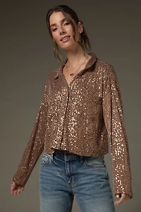 Alex Long Sleeve Sequin Button Down Top