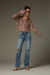Alex Long Sleeve Sequin Button Down Top