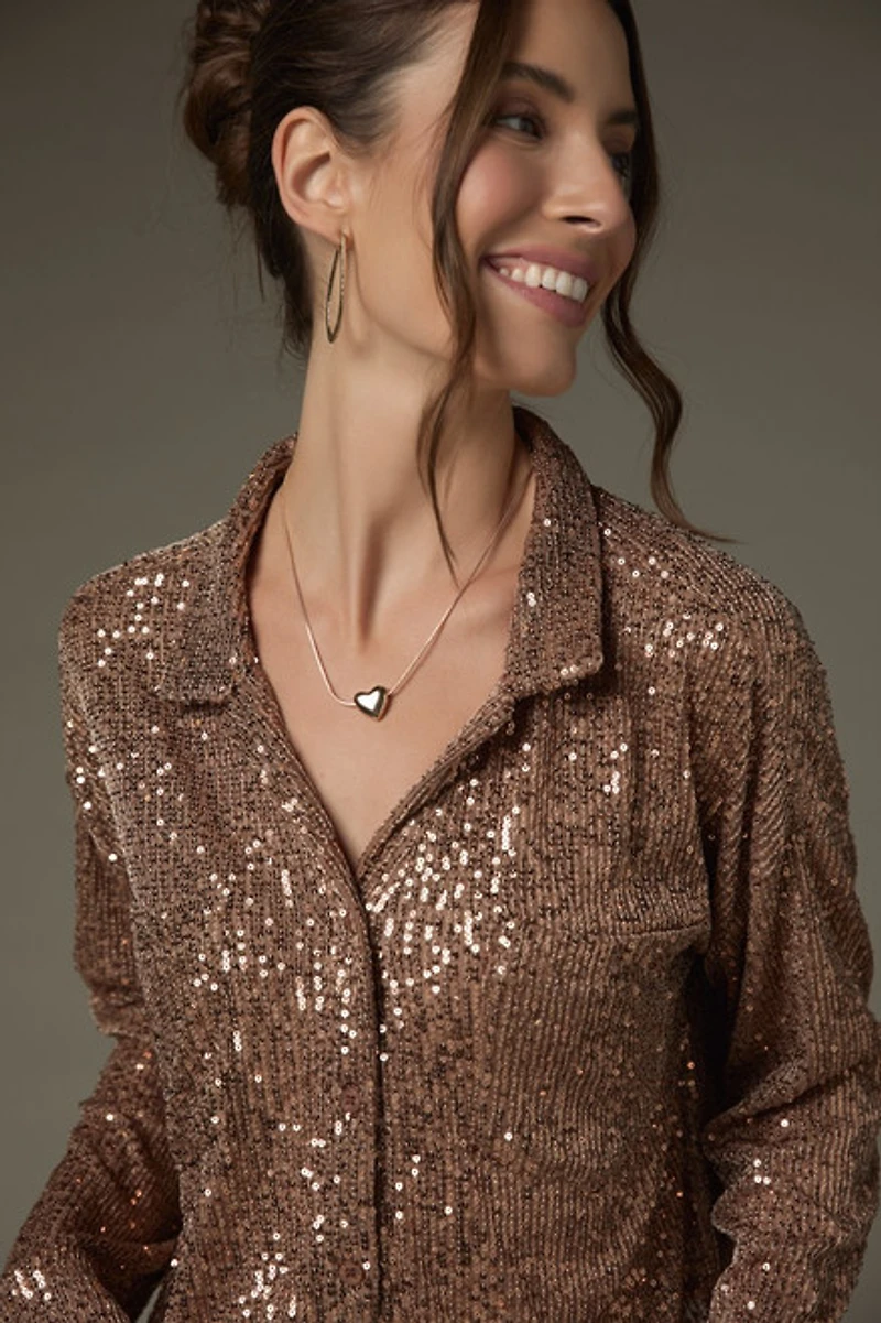 Alex Long Sleeve Sequin Button Down Top