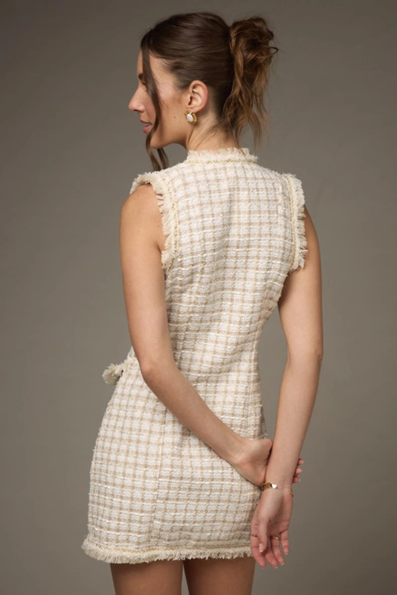 Janelle Tweed Button Front Mini Dress