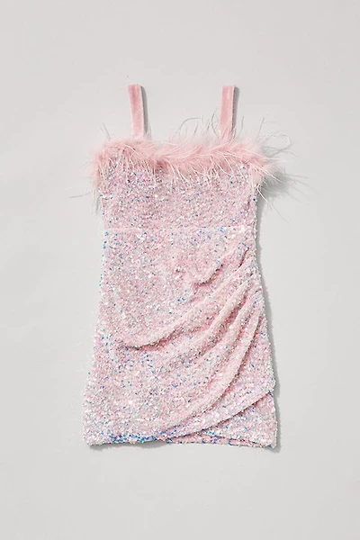 Hello Franki Sleeveless Feather Trim Sequin Dress for girls