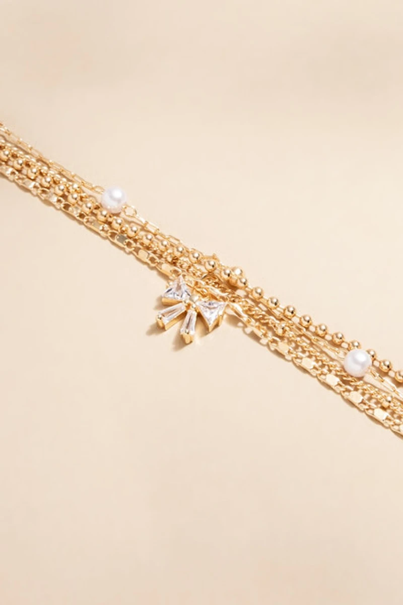 Geneva Pearl Bead Bow Bracelet
