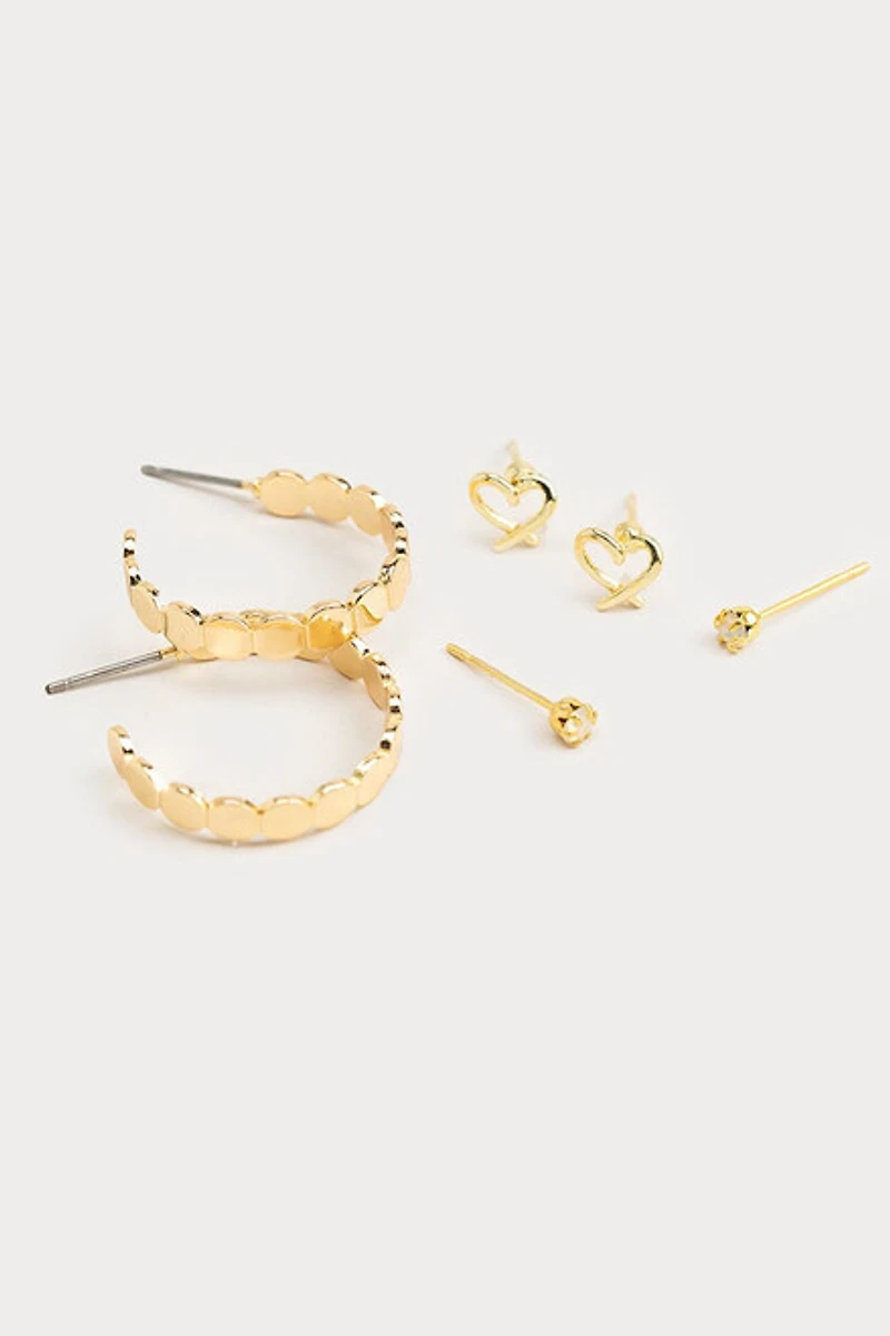 Hello Franki Hoop And Heart Trio Set Earrings for girls
