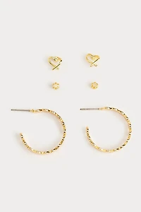 Hello Franki Hoop And Heart Trio Set Earrings for girls