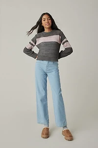 Hello Franki Open Stitch Chest Stripe Sweater for girls