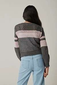 Hello Franki Open Stitch Chest Stripe Sweater for girls