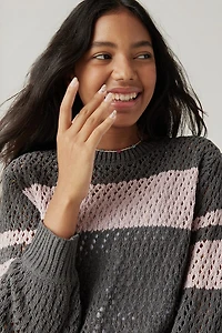 Hello Franki Open Stitch Chest Stripe Sweater for girls