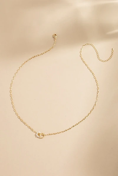 Jannie Pearled Circle Pendant Paperclip Necklace